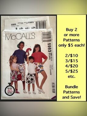 McCall's 5983 Kids' Boxer Shorts Uncut Sewing Pattern (XL 12-14)